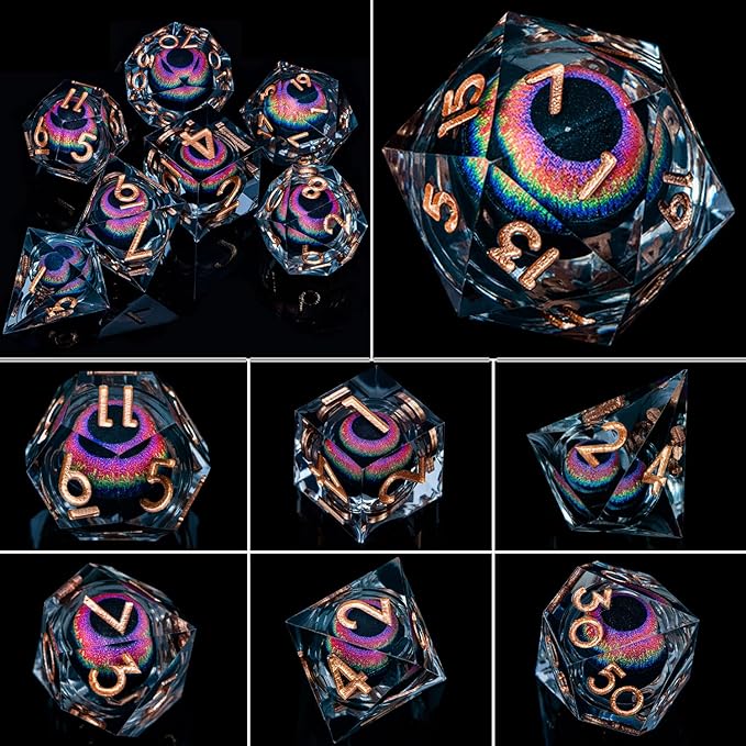 ARUOHHA DND Dragon Eye Dice Liquid Core Resin Sharp Edged Dice Set - Image 5