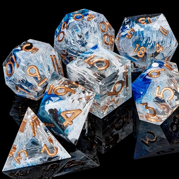 ARUOHHA Blue DND Resin Dice Set 7PCS Translucent Handmade RPG Polyhedral Sharp - Image 3