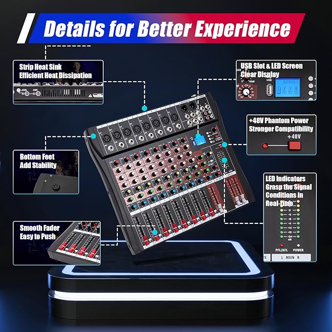 8 Channel Audio Mixer, Sound Mixer Console Mixing Board - Image 5