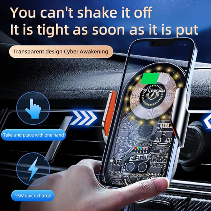 Wireless Car Charger, 15W Fast Charging Auto-Clamping Car Charger Phone Mount - Image 5