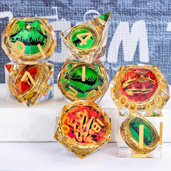 Magic Golden Ring DND Dice Set Sharp Edge Red Gaze Eye Resin Dice - Image 6