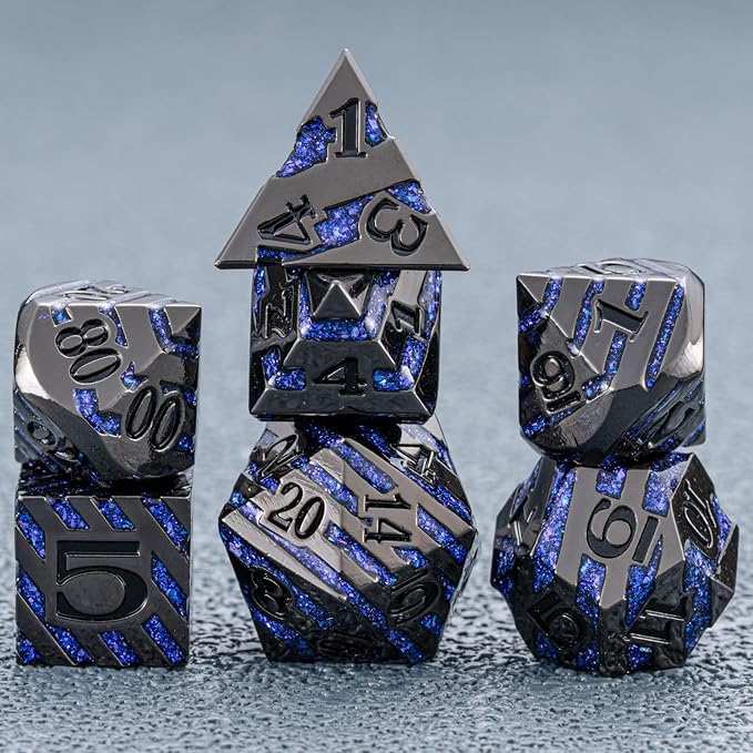 Anitque Metal Dice D&D, Metal Glitter Stripe Dice 7pcs Set - Image 7