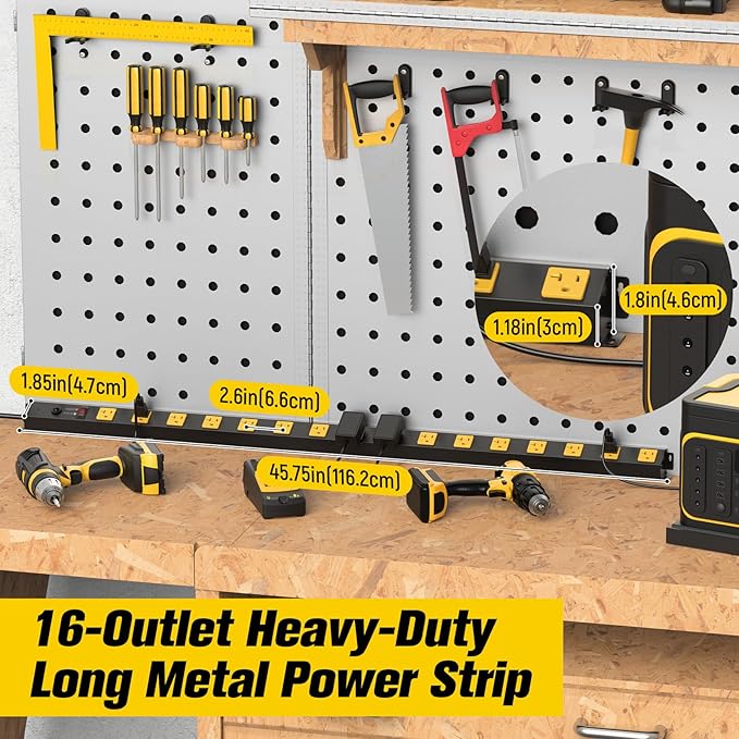 HHSOET 16 Outlet Long Power Strip, 4FT Heavy Duty Power Strip - Image 2