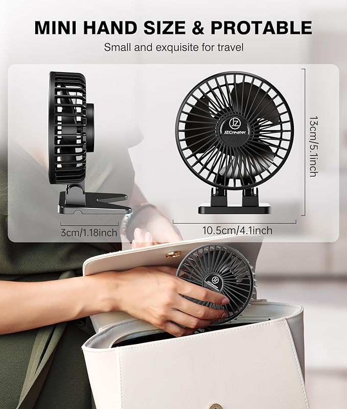 JZCreater USB Desk Fan, Mini Portable, 3 Speeds Desktop Table Cooling, Plug in - Image 6