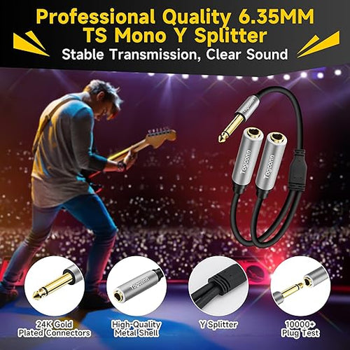 1/4 inch TS Mono Splitter Y Adapter, 6.35mm Mono Male to Dual 6.35 mm TS Mono - Image 2