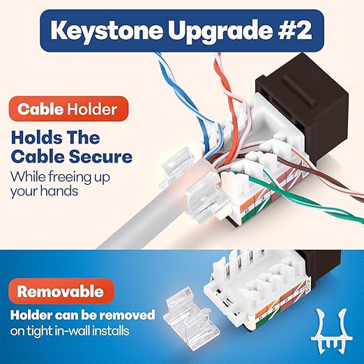Everest 45° Angled RJ45 Cat6 Keystone Jacks 50-Pack in Brown - Image 4