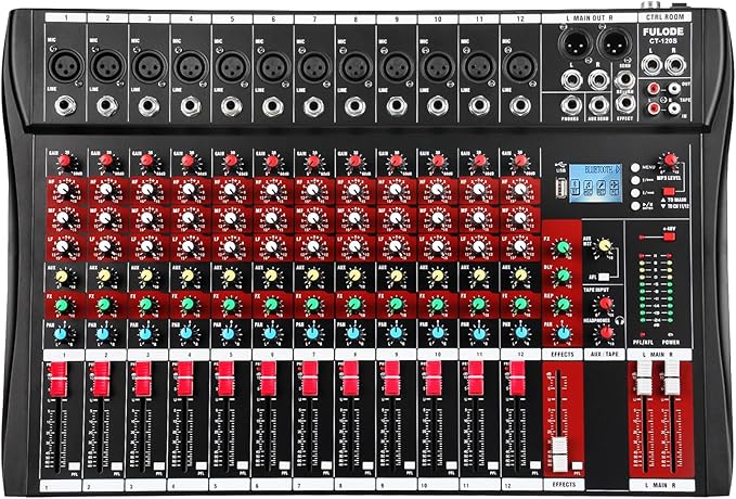 12 Channel Audio Mixer, Professional Music Mixer Board DJ Mixing Console by FULODE