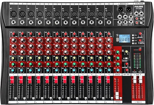 12 Channel Audio Mixer, Professional Music Mixer Board DJ Mixing Console by FULODE