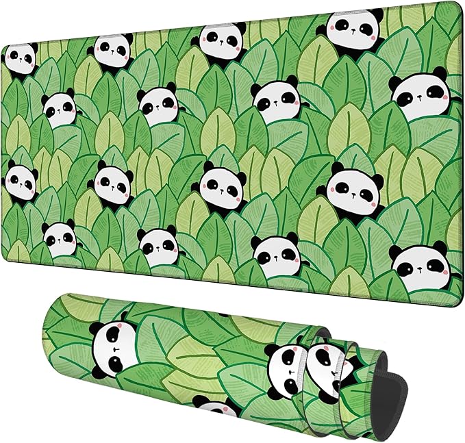 Panda and Leaves Gaming Mouse Pad 3mm Thick Stitched Edge Waterproof Non-Slip by Unknown