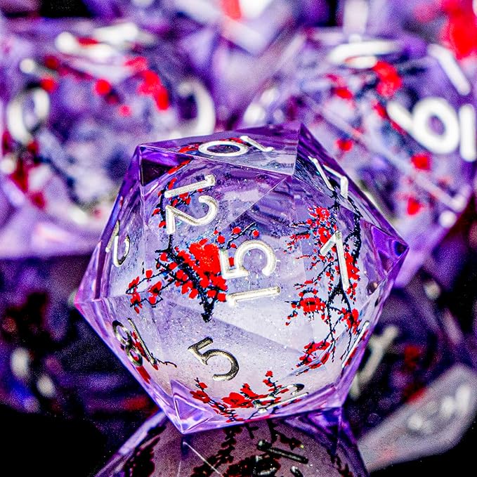 Plum Blossom DND Dice Purple Liquid Core Dice Set by ORIFANTOU