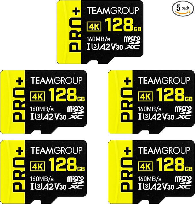 TEAMGROUP A2 Pro Plus Card 128GB x 5 Pack Micro SDXC UHS-I U3 A2 V30, R/W up to by TEAMGROUP