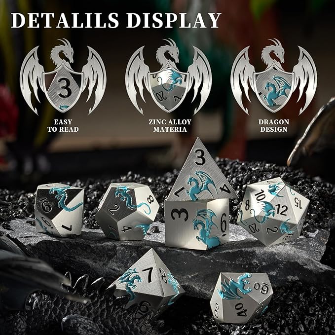 Blue Dragon Metal DND Dice Set, HNCCESG Cool D&D Dice Set of 7 Piece, Dungeons - Image 4