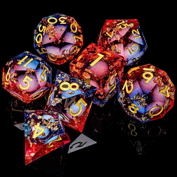ARUOHHA Liquid Core DND Dice Set, RPG Golden Numbers Blue Red Dungeons - Image 6