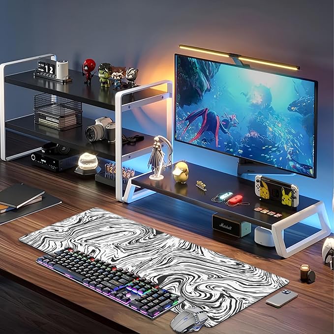 Black and White Marble Desk Mat, Large Abstract Marble Texture Gaming Keyboard - Image 6