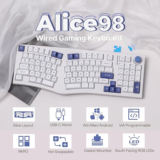 Feker Alice98 Ergonomic 98 Keys Custom Mechanical Keyboard, VIA Programmable - Image 2