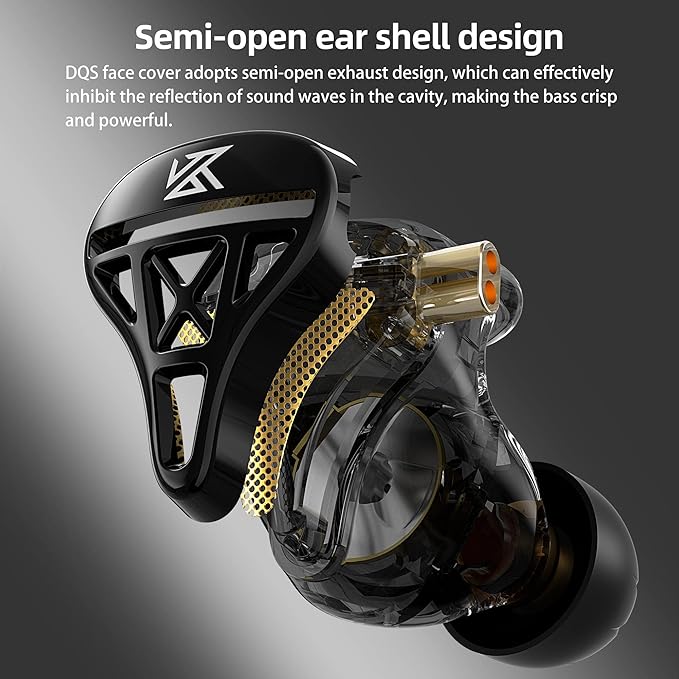 KZ DQS in Ear Monitor Headphones, Dynamic Driver Semi-Open HiFi Bass Earbuds - Image 3
