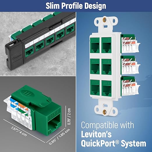Everest 45° Angled RJ45 Cat6 Keystone Jacks 10-Pack in Green - Image 7