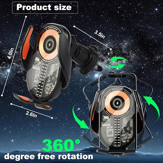 Wireless Car Charger, Cell Phone Car Mount 15W Fast Charging Auto Clamping - Image 15