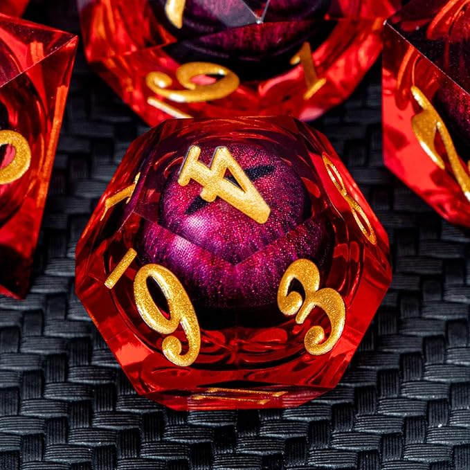 ARUOHHA DND Dragon Eye Dice Liquid Core Red Resin Sharp Edged Dice - Image 4