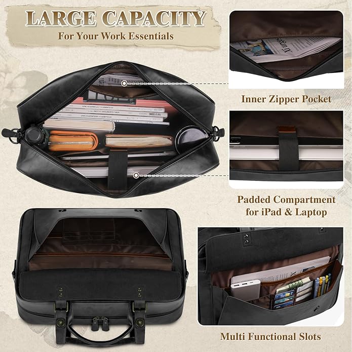 RAINSMORE Messenger Bag for Men 16 Inch Laptop Bag Vintage Leather Waterproof - Image 4