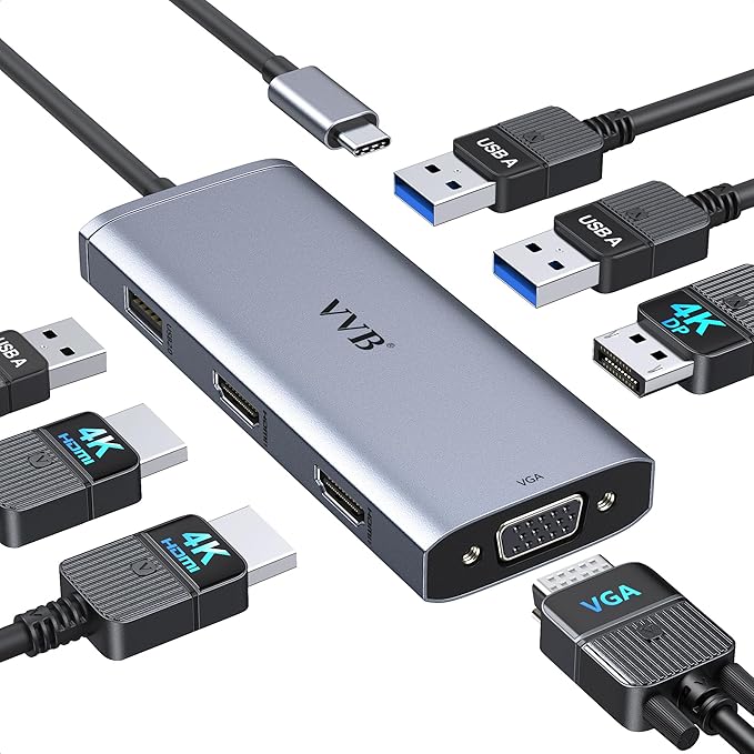 USB C to Dual HDMI Adapter, USB C Docking Station Dual Monitor Adapter by VVB