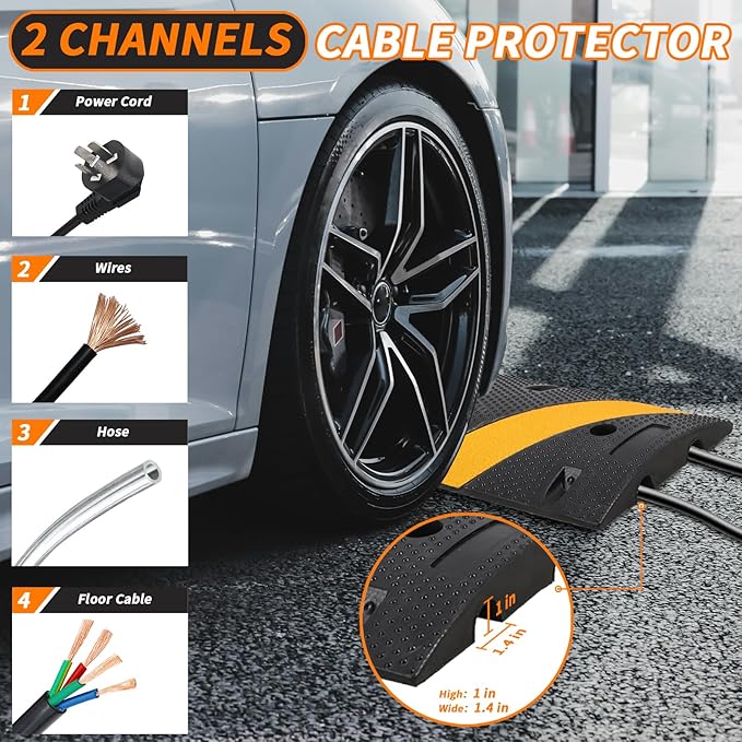 Heavy Duty Speed Bumps for Driveway, 6 ft 2 Pack Rubber Speed Bumps, 2 Channel - Image 3