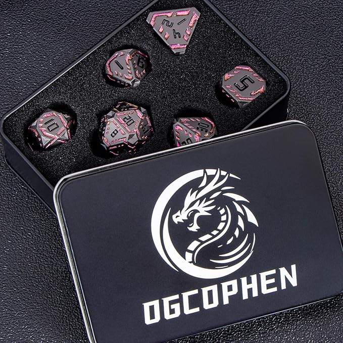 Metal DND Sci-fi Dice Set 7PCS Stripe Polyhedral Dice - Image 7