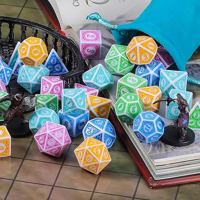CiaraQ DND Dice with 5 Pouches, 5 Sets of Retro Polyhedral Dice - Image 7