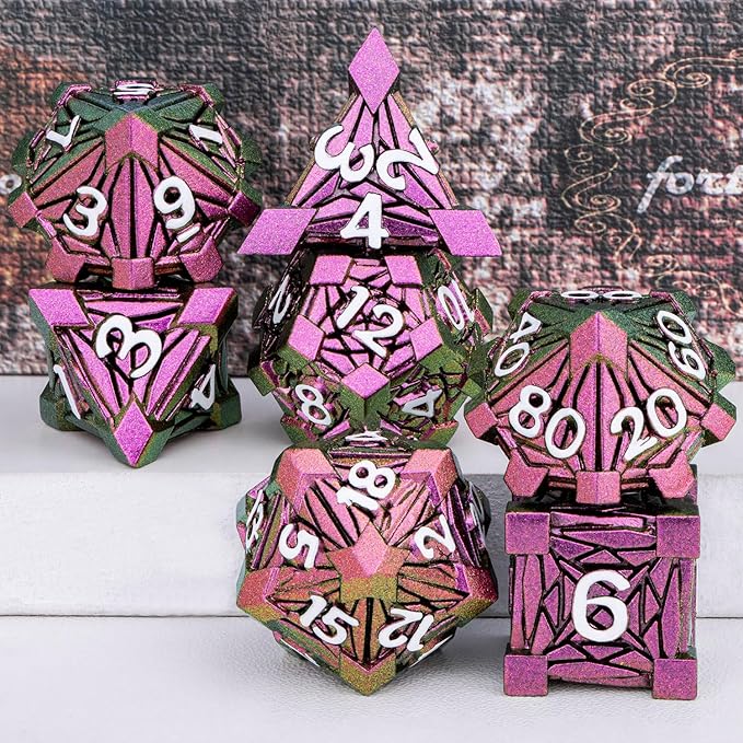 7PCS Metal DND Dice Set with Box, Debris RPG Red D and D Dice - Image 2
