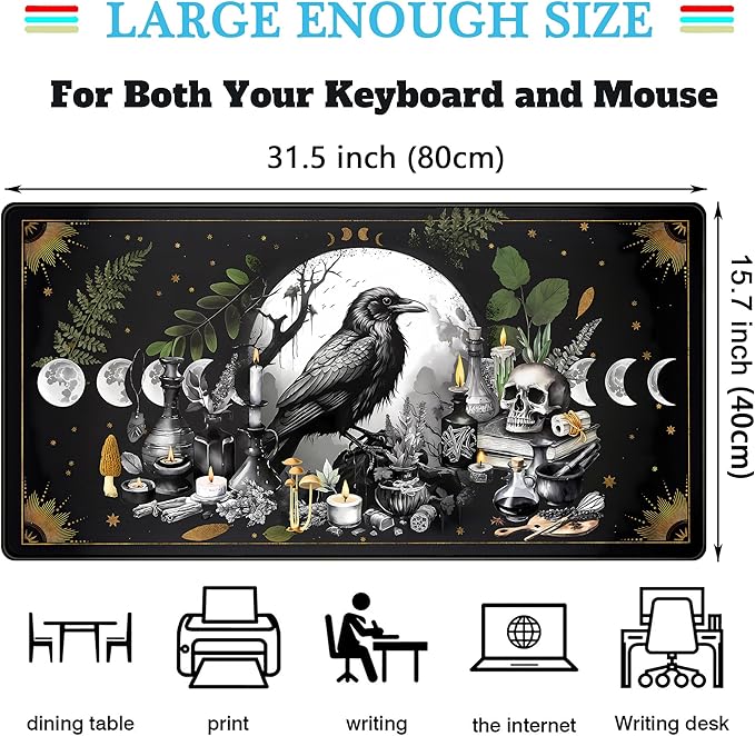 Cute Kawaii Raven Desk Mat XXL Large Extended Gaming Mouse Pad Nature Forest - Image 3