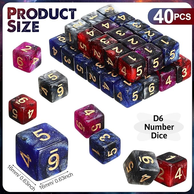 Poen 40 Pcs 16mm Dice Set Bulk, 6 Sided Standard Colored Dices - Image 3