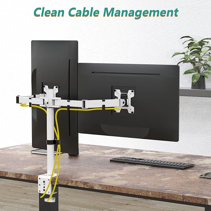 WALI Dual LCD Monitor Fully Adjustable Desk Mount Stand Fits 2 Screens up to 27 - Image 7