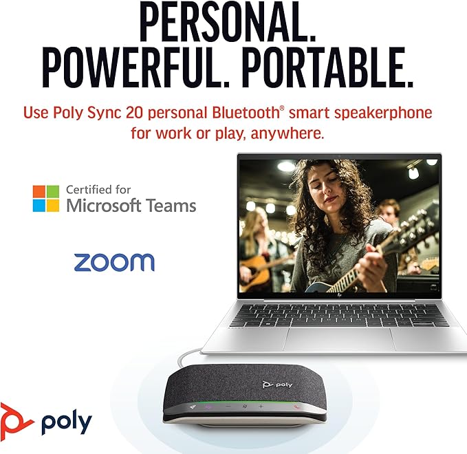 Poly Sync 20 USB-C Personal Portable Smart Speakerphone – Long Battery Life – - Image 2