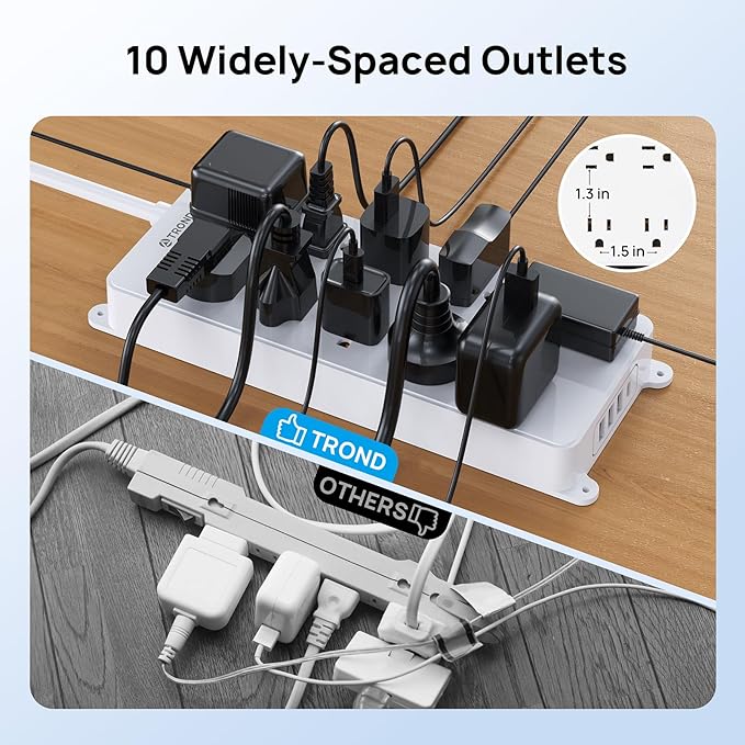 TROND Surge Protector Power Strip, ETL Listed, 10 Widely Spaced Outlets - Image 4