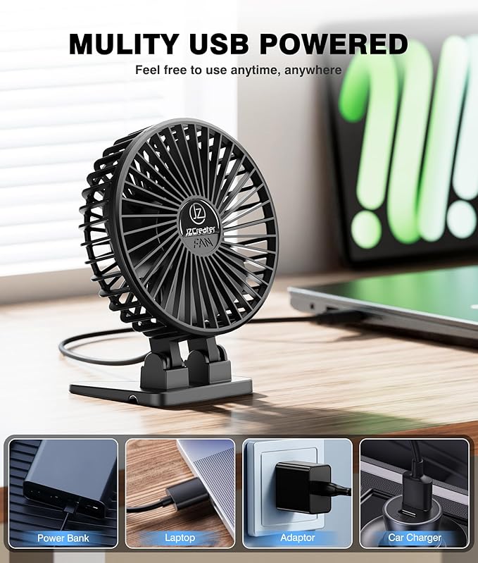 JZCreater USB Desk Fan, Mini Portable, 3 Speeds - Image 5