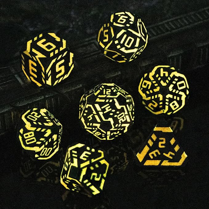 Metal DND Sci-fi Dice Set 7PCS Luminous Orange Stripe Polyhedral Dice - Image 3