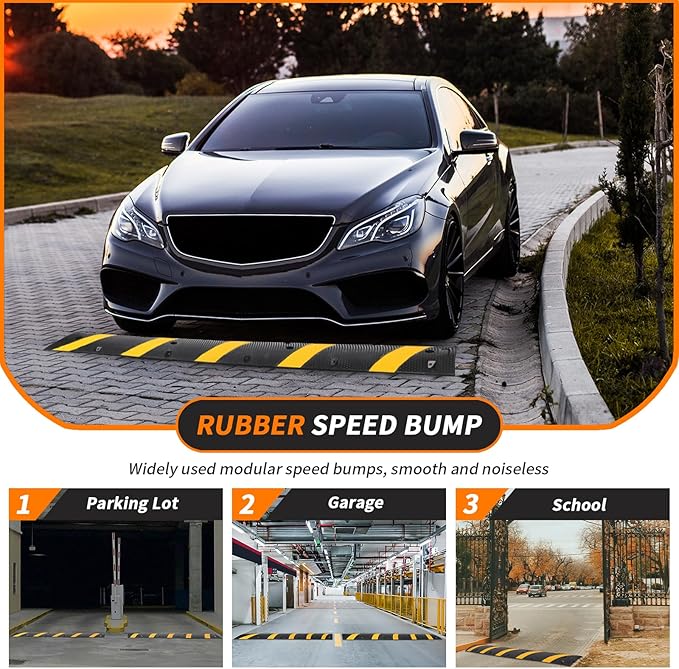 Heavy Duty Speed Bumps for Driveway, 39.4" 2 Pack Rubber Speed Bumps, 2 Channel - Image 2