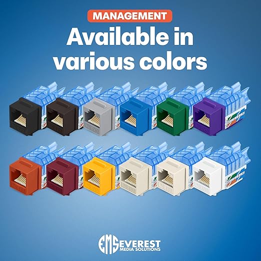 Everest 45° Angled RJ45 Cat5e Keystone Jacks 50-Pack in Yellow - Image 9