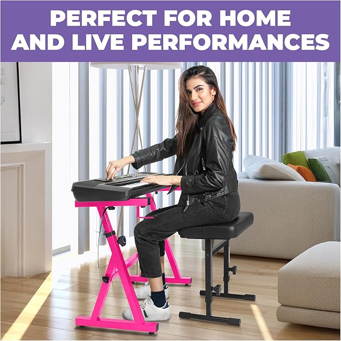 Liquid Stands Pink Portable Heavy Duty Digital Keyboard Stand and Bench Set - Image 6