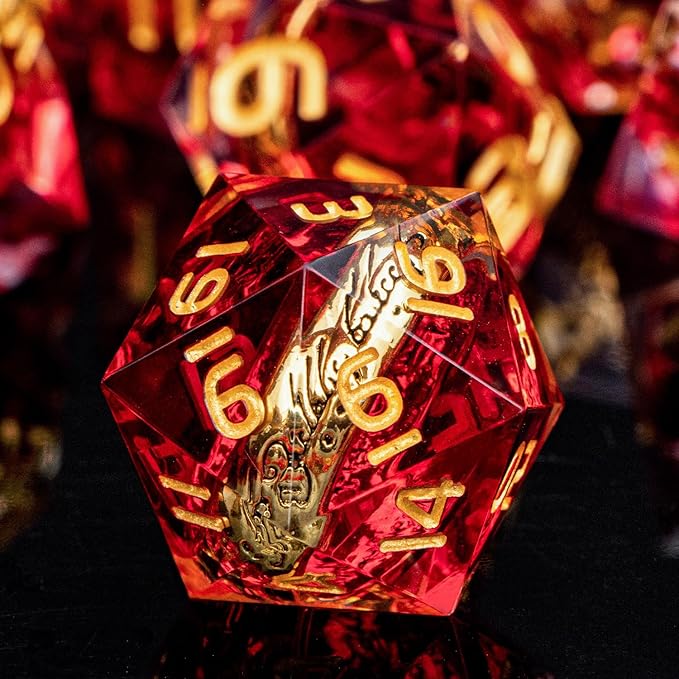 Magic Golden Ring DND Dice Set Sharp Edge Red Resin Dice - Image 3