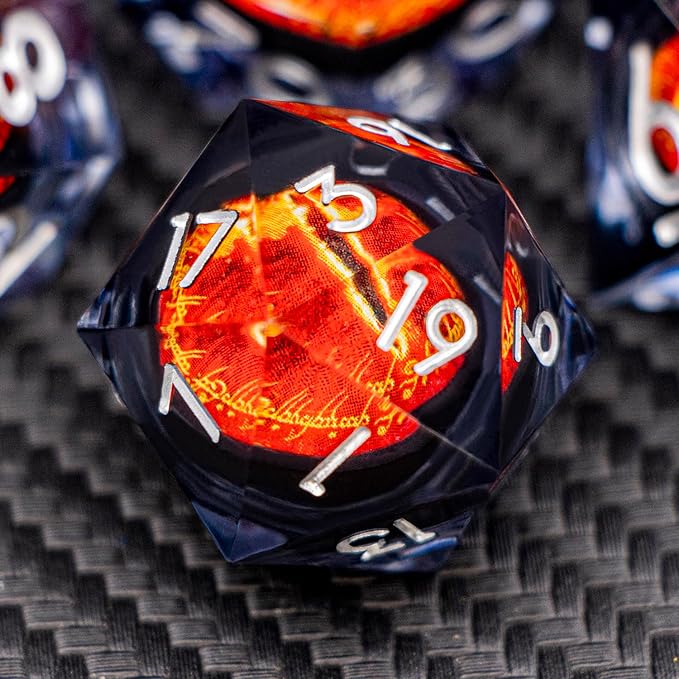 ARUOHHA DND Resin Dice Gazes Eye Dice Liquid Core Flaming RPG Sharp Edged Dice by ARUOHHA