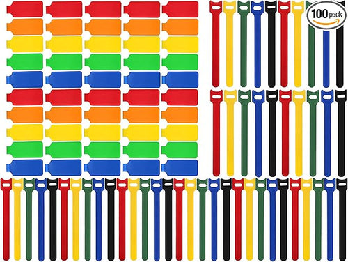 100 Pcs Multicolor Write On Cable Labels & Reusable Fastening Cable Ties Set by Unknown