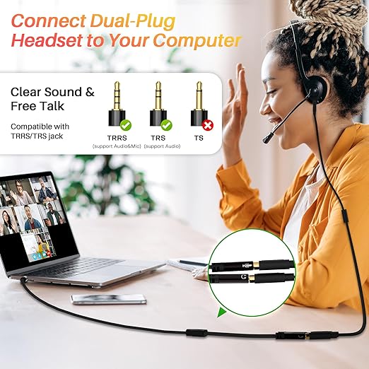 1/8inch Aux Headphone Splitter 2 Way Cable 2FT, 3.5mm 1 Male to 2 Female Mic - Image 5