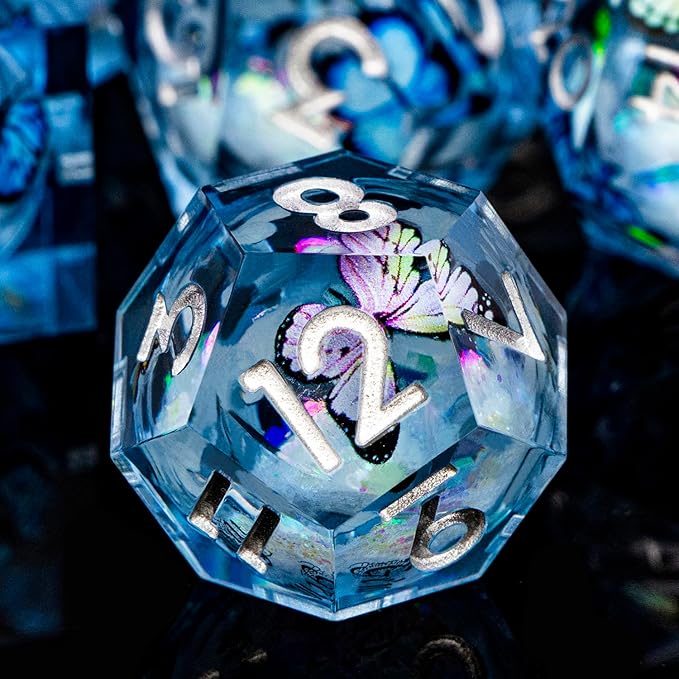 Butterfly DND Dice Colorful Blue Liquid Core Dice Set - Image 3