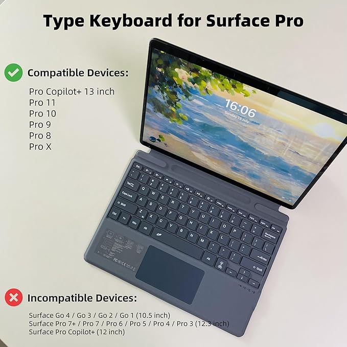 Keyboard for Microsoft Surface Pro Copilot+ / Pro 11 / Pro 10 / Pro 9 / Pro 8 / - Image 2