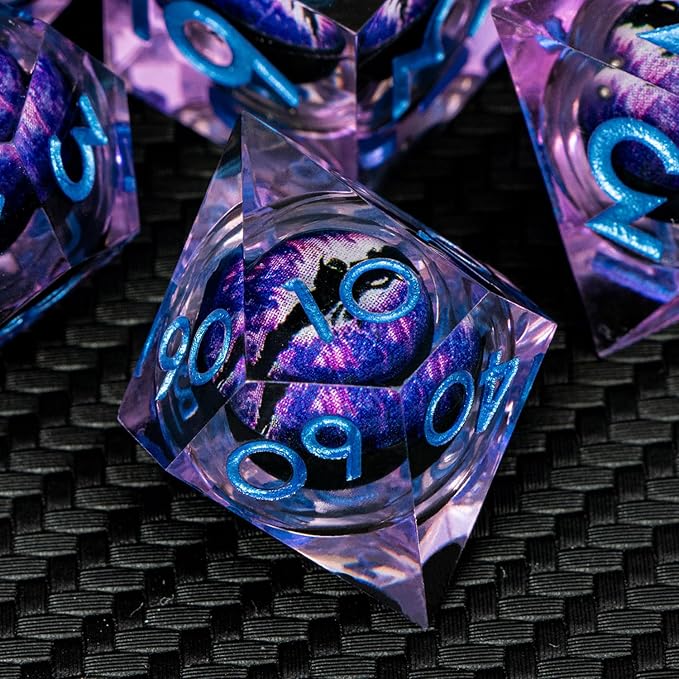 ARUOHHA DND Resin Dice Dragon Eye Dice Liquid Core Purple Sharp Edged Dice Set - Image 5