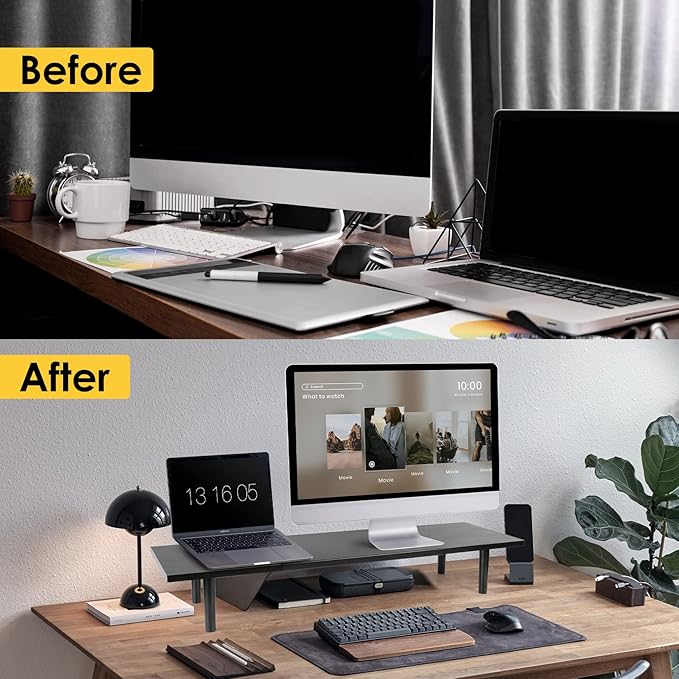 Dual-Monitor-Stand-Riser-For-Desk Adjustable Length 32-40 Inch，Large Desktop - Image 7