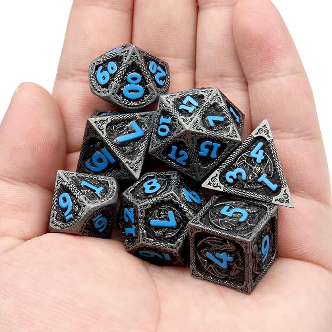 Haxtec Metal DND Dice Set Black Blue Dragon D&D Dice Set - Image 7