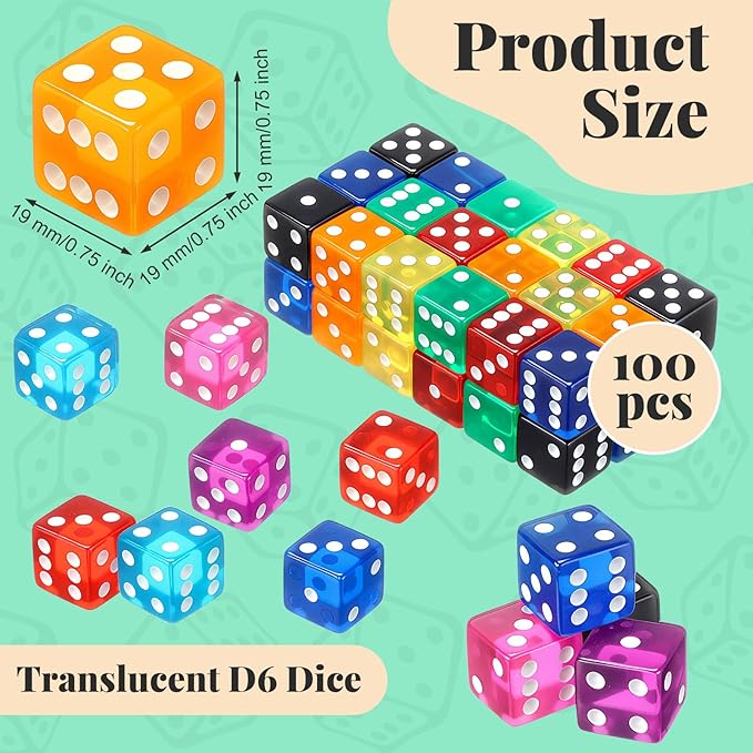 100 Piece 19 mm Casino Style Craps Dice Sets Acrylic and Translucent D6 Dice - Image 3