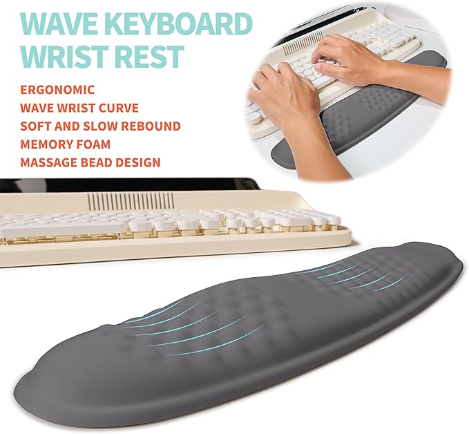2-in-1 Ergonomic Set, Wave Rise Keyboard Wrist Rest and Massage Bulge Slope - Image 2